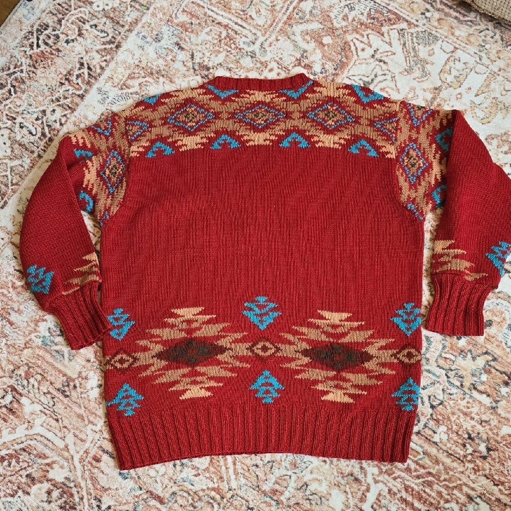 Rare VTG Polo Country Ralph Lauren Red Hand Knit Southwestern Crewneck Sweater - Picture 5 of 7